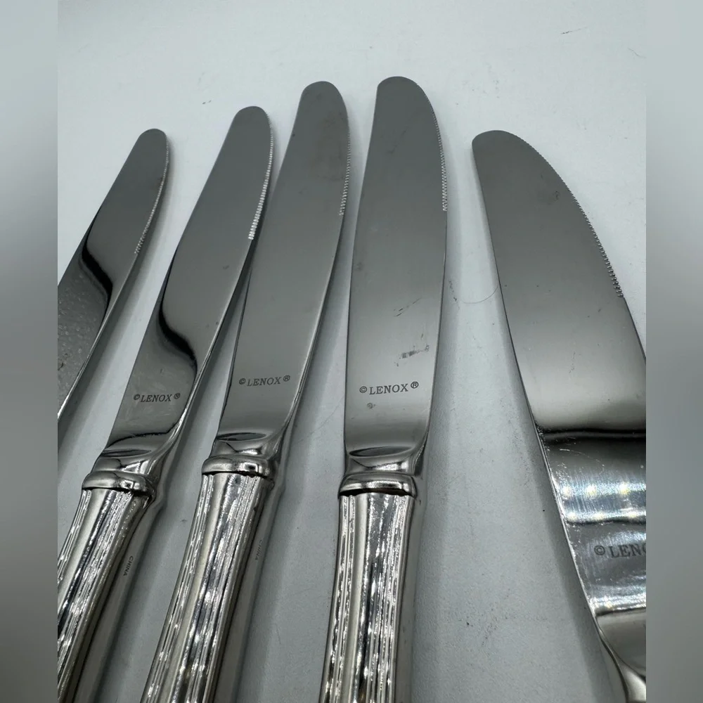 Lenox Flatware 18/8 Butlers Gourmet Plume Stainless Glossy - 5 Dinner Knives